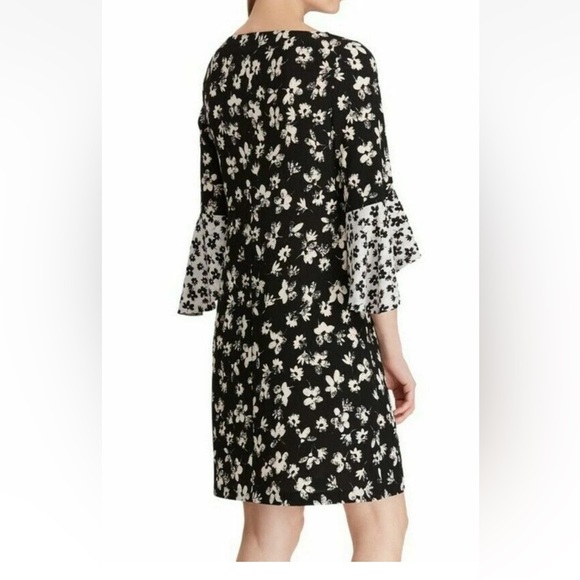 AMERICAN LIVING Women's Celinda Black White Floral Printed Bell Sleeve Dress - Picture 4 of 14